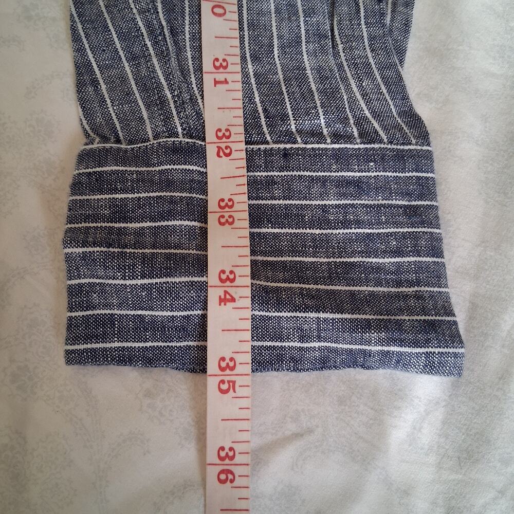 Quince Blue 100% euro linen chambray striped button up blouse women's Large NWT - Picture 7 of 9